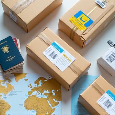 Colis international avec étiquettes
